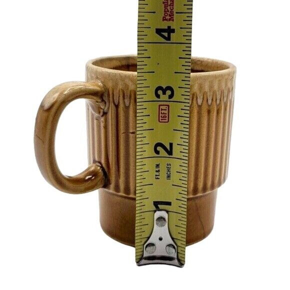 2/$15 Vintage Drip Glaze Fluted Mug Brown 3.5" Stackable Round Cup Made in Japan - Picture 9 of 10